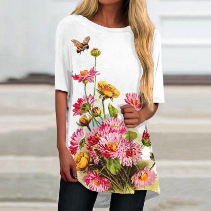 Attractive Print Crew Neck Short Sleeve Top