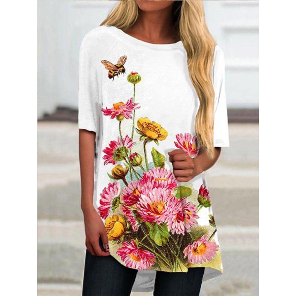 Attractive Print Crew Neck Short Sleeve Top