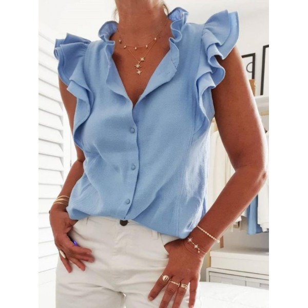 Attractive Ruffle Trim Flutter Sleeve Shirt