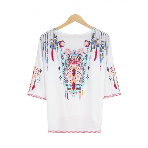 Baggy Short Sleeve Print White Top