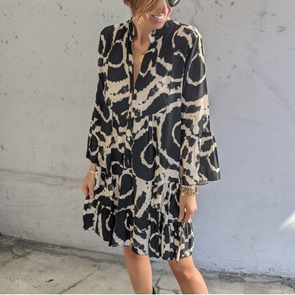 Modern Print Long Sleeve Mini Dress