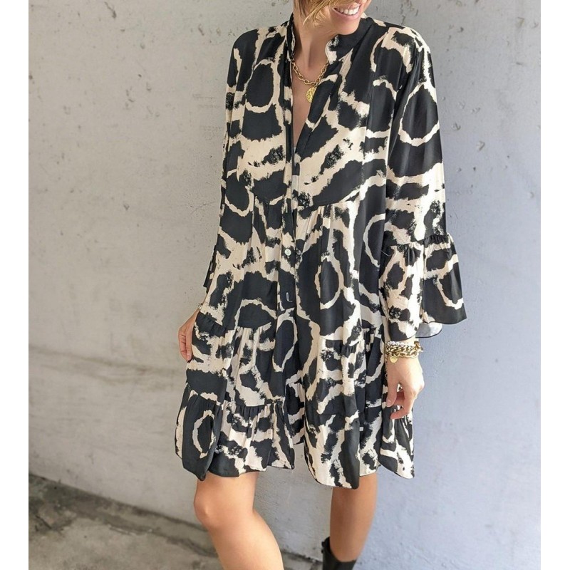 Modern Print Long Sleeve Mini Dress