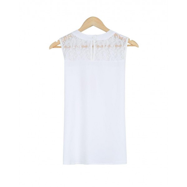 Chic Lace Trim Round Neck Sleeveless Top