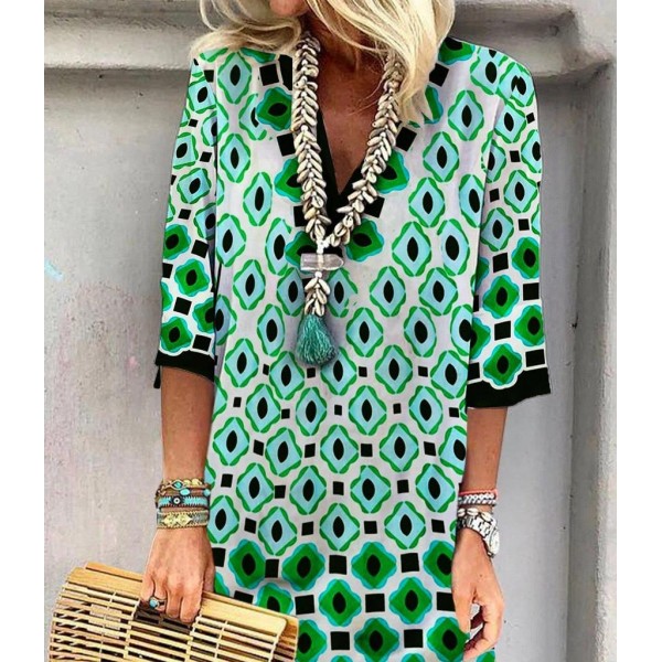 Chic Print 3/4 Sleeve Mini Dress