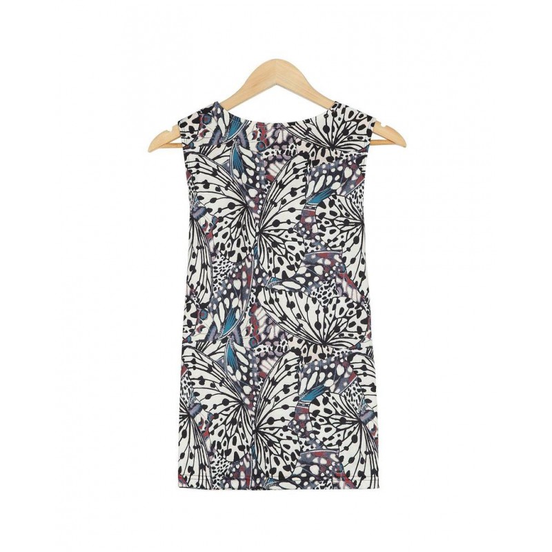 Retro V-Neck Print Sleeveless Top