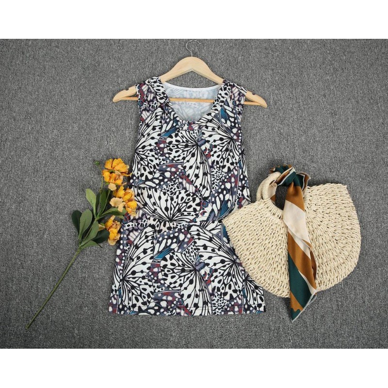 Retro V-Neck Print Sleeveless Top