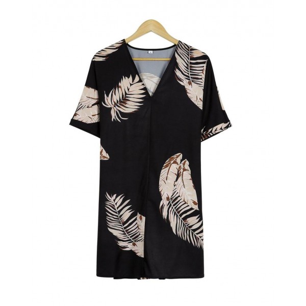 Stylish Print V-Neck Short Sleeve Mini Dress