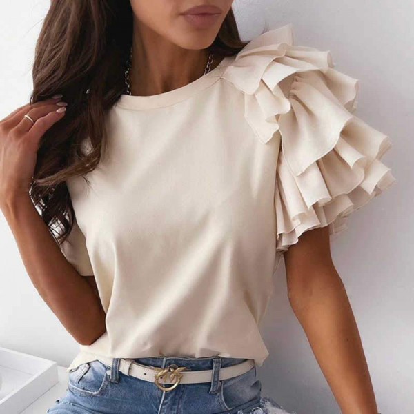 Distinctive Ruffle Trim Design Short Sleeve Top