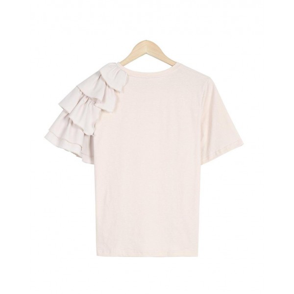 Distinctive Ruffle Trim Design Short Sleeve Top