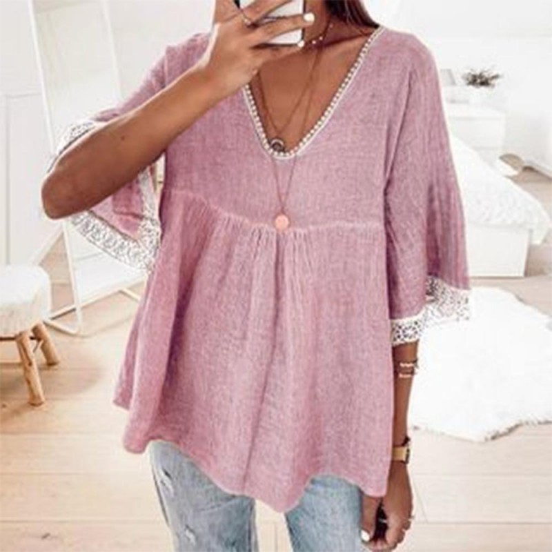 Baggy V-Neck Short Sleeve Blouse