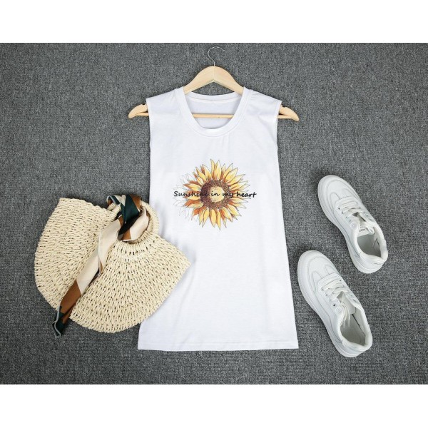 Simple Round Neck Print Sleeveless Top