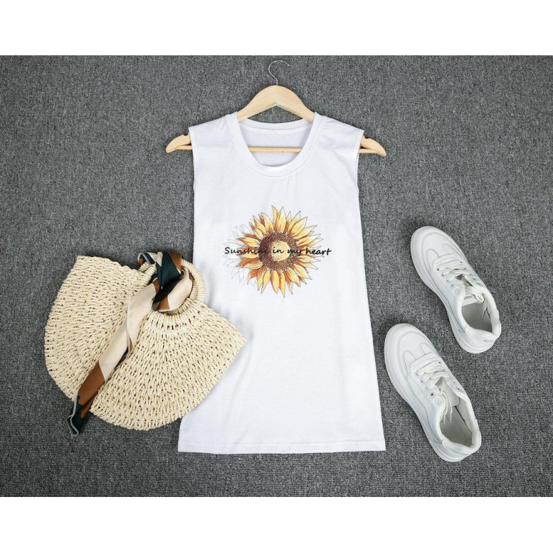 Simple Round Neck Print Sleeveless Top