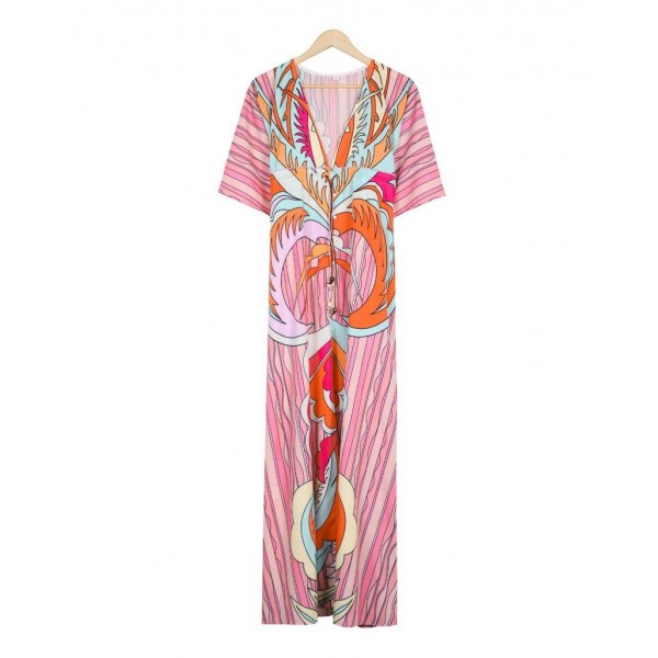 Attractive Print 3/4 Sleeve Maxi Dress