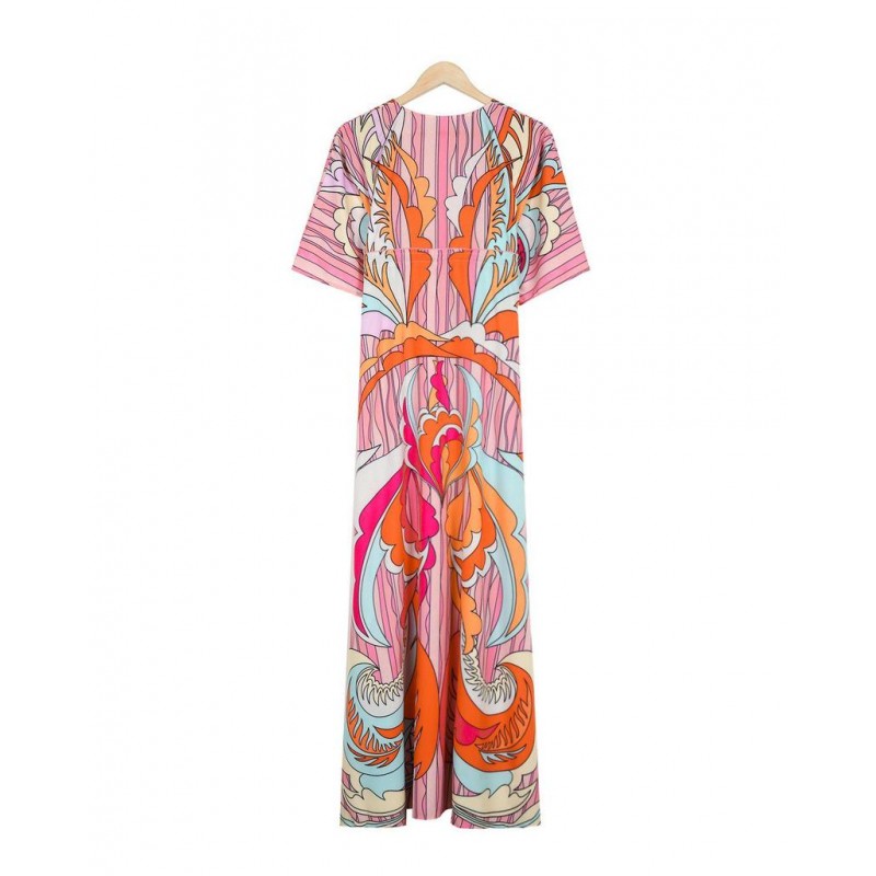 Attractive Print 3/4 Sleeve Maxi Dress