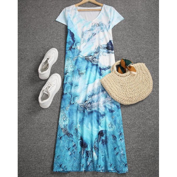 Chic Print Short Sleeve Midi Dress