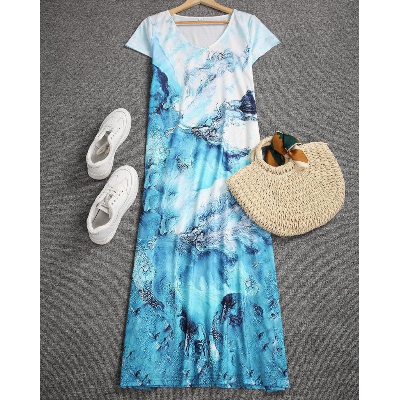 Chic Print Short Sleeve Midi Dress