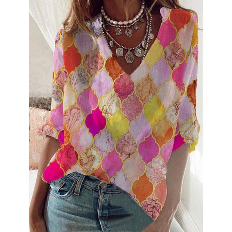 Casual Print 3/4 Sleeve Top