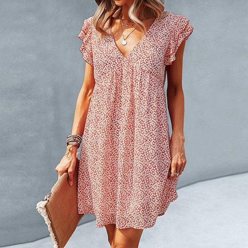 Cute Cap Sleeve V-Neck Mini Dress