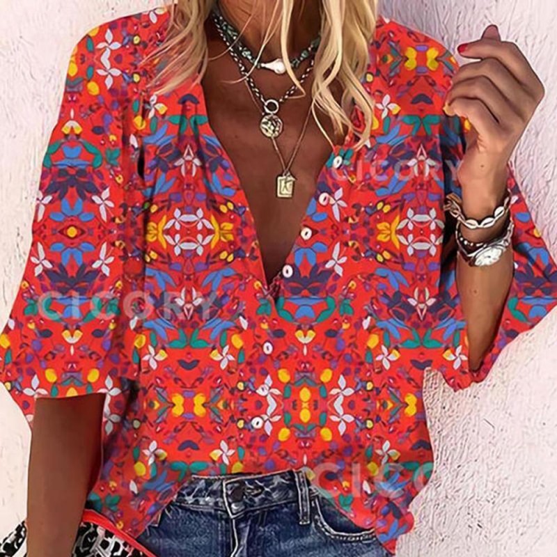 Attractive Floral Print 3/4 Sleeve Top