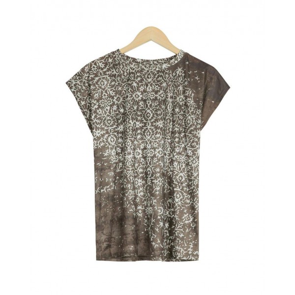 Chic Printed Round Neck Cap Sleeve Top