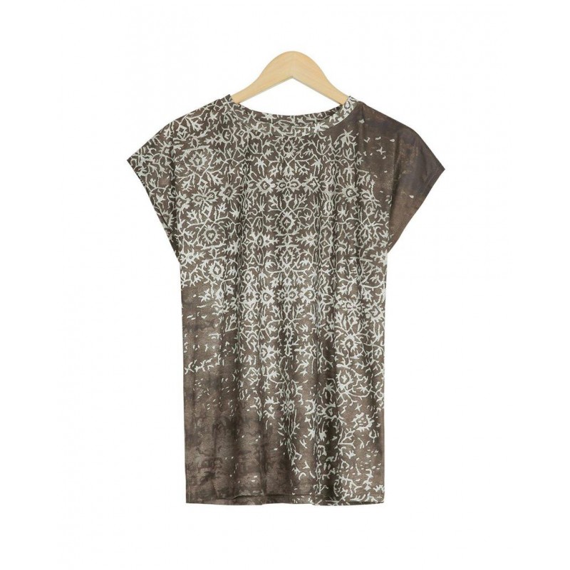 Chic Printed Round Neck Cap Sleeve Top