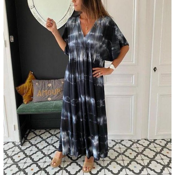 Elegant Print Short Sleeve Maxi Dress