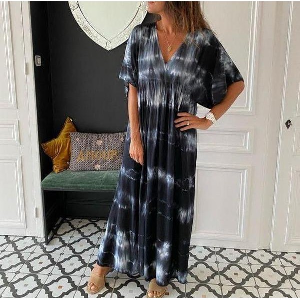 Elegant Print Short Sleeve Maxi Dress