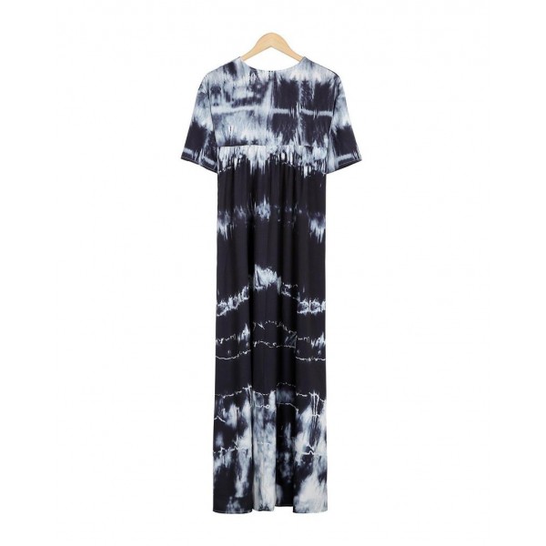 Elegant Print Short Sleeve Maxi Dress