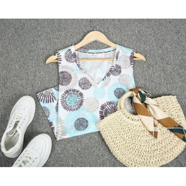 Casual V-Neck Print Sleeveless Top