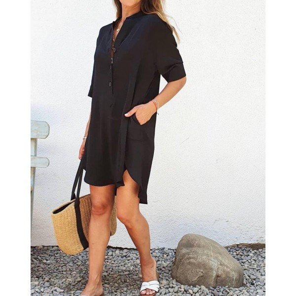 Cool V-Neck Plain Mini Dress