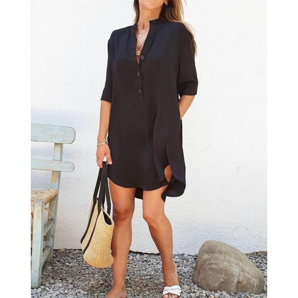 Cool V-Neck Plain Mini Dress