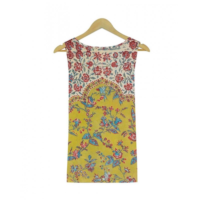 Retro Round Neck Print Sleeveless Top