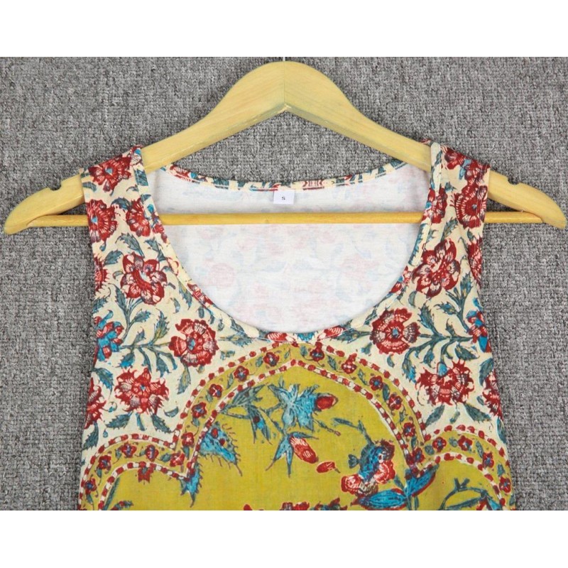 Retro Round Neck Print Sleeveless Top