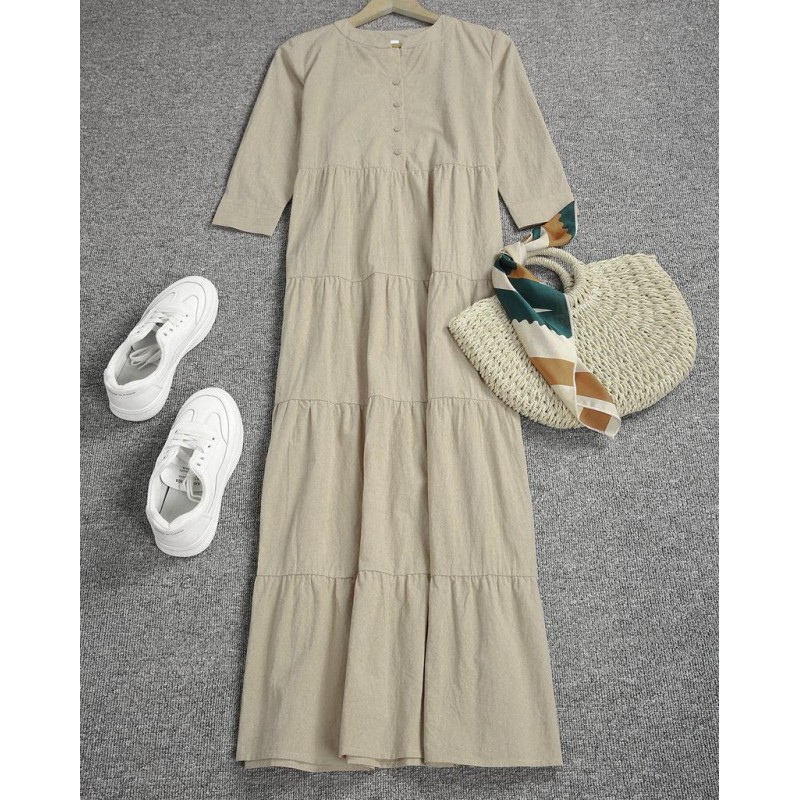 Casual Plain 3/4 Sleeve Maxi Dress