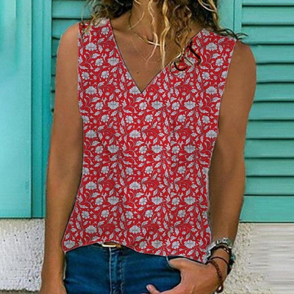 Chic V-Neck Print Sleeveless Top