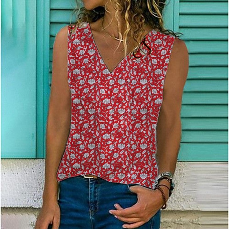 Chic V-Neck Print Sleeveless Top