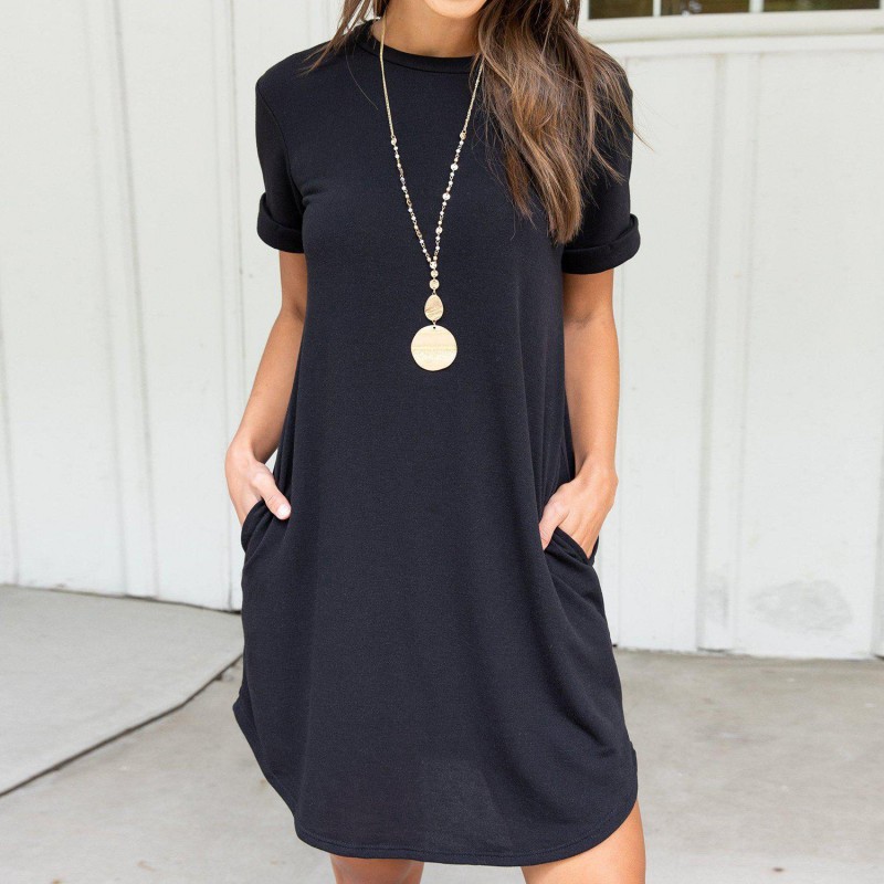 Classy Plain Short Sleeve Mini Dress