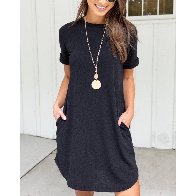 Classy Plain Short Sleeve Mini Dress