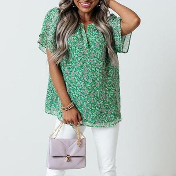 Romantic Ditsy Floral Print Short Sleeve Top