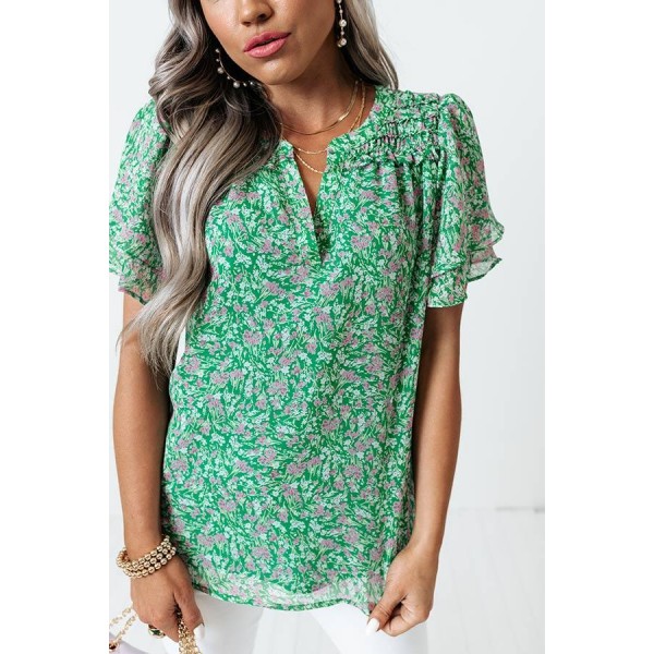 Romantic Ditsy Floral Print Short Sleeve Top