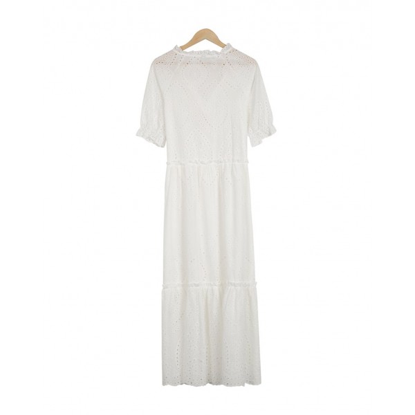 Romantic White Half Sleeve Maxi Dress