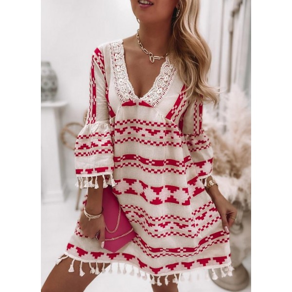 Chic Print 3/4 Sleeve Mini Dress