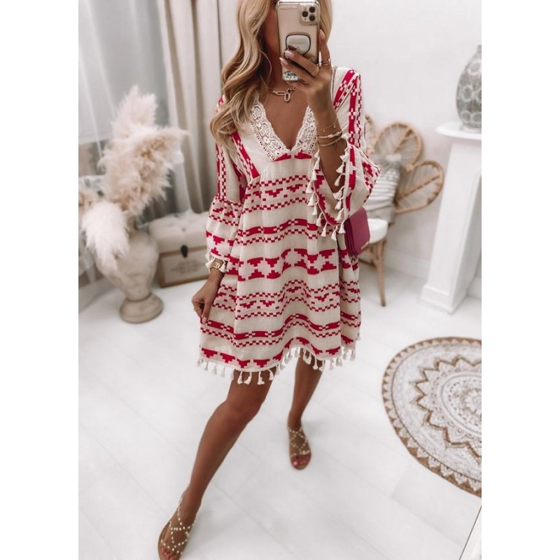 Chic Print 3/4 Sleeve Mini Dress