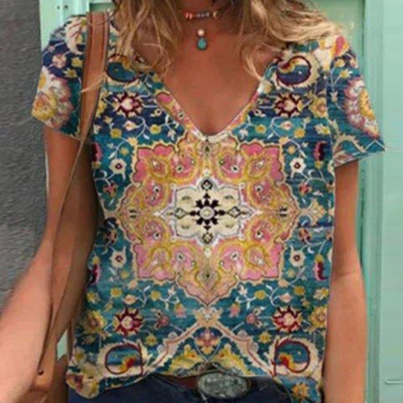 Retro Print Short Sleeve Top