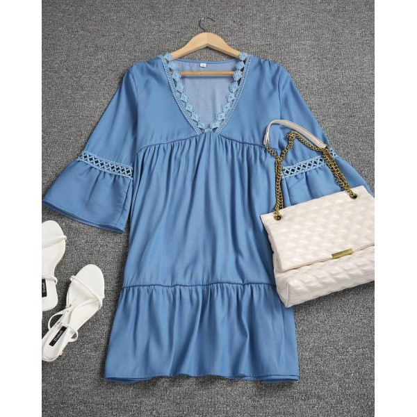 Chic Plain 3/4 Sleeve Mini Dress