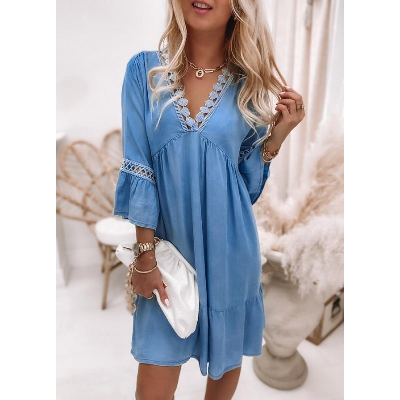 Chic Plain 3/4 Sleeve Mini Dress