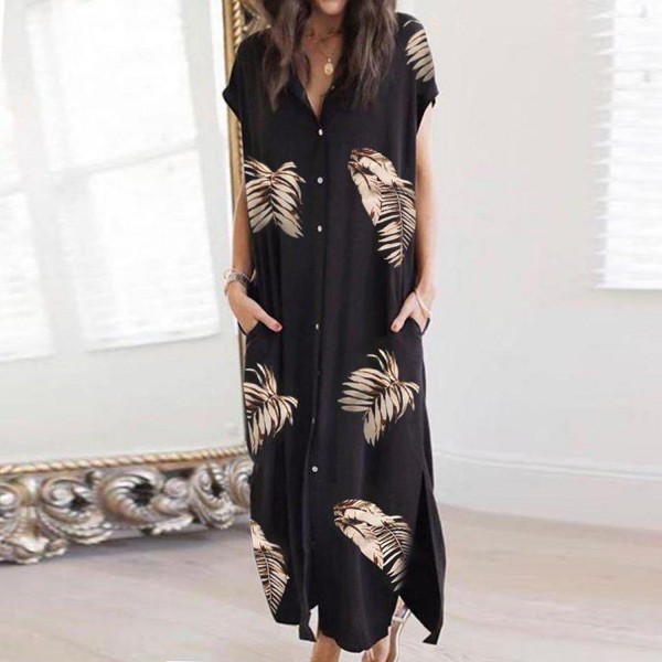 Chic Print Short Sleeve Maxi Dress