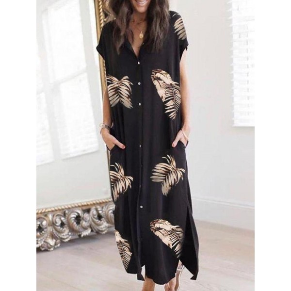 Chic Print Short Sleeve Maxi Dress