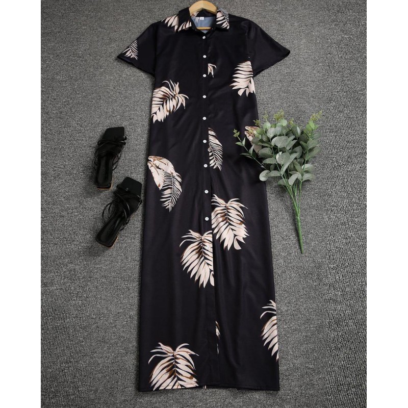 Chic Print Short Sleeve Maxi Dress