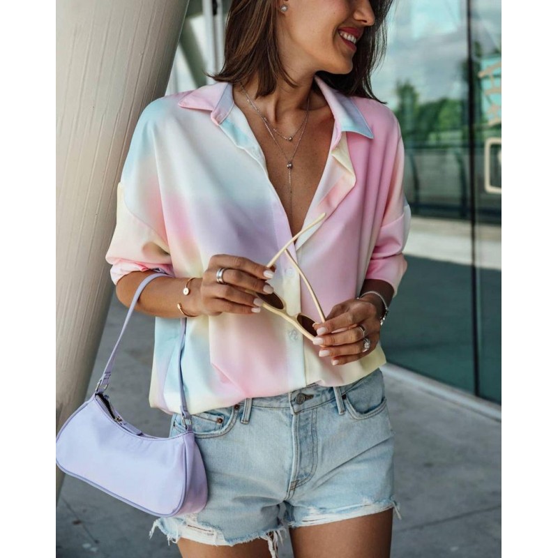 Glamorous Tie Dye Print 3/4 Sleeve Shirt